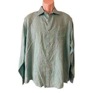 CLAIBORNE Men's Island Tropical Vacation Linen Button Down Shirt Size Large